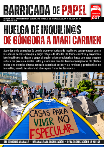 Portada de Barricada de Papel nº 97, octubre de 2026: huelga de inquilinas, de Góngora a Mari Carmen.